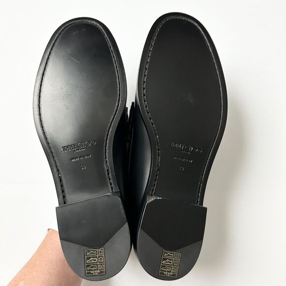 NEW Jimmy Choo Mocca Gold Tone Star Chain Loafers Black Leather Size IT 39 US 9 - Picture 6 of 7